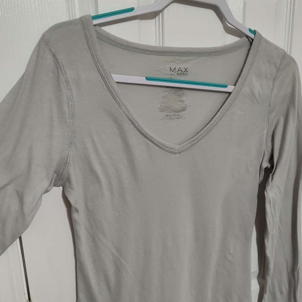 Miley Cyrus & Max Azria Cotton Long sleeve Tee with Shiny Silver Thread Size XL